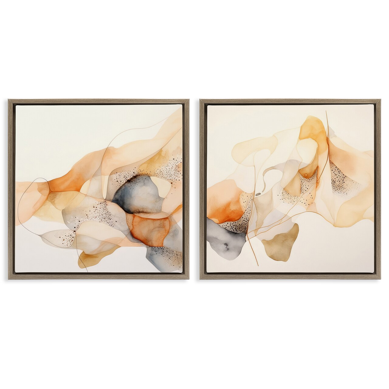 Stupell Industries Abstract Peach Watercolor Shapes 2 pc Framed Floater Canvas Wall Art Set Design by Irena Orlov